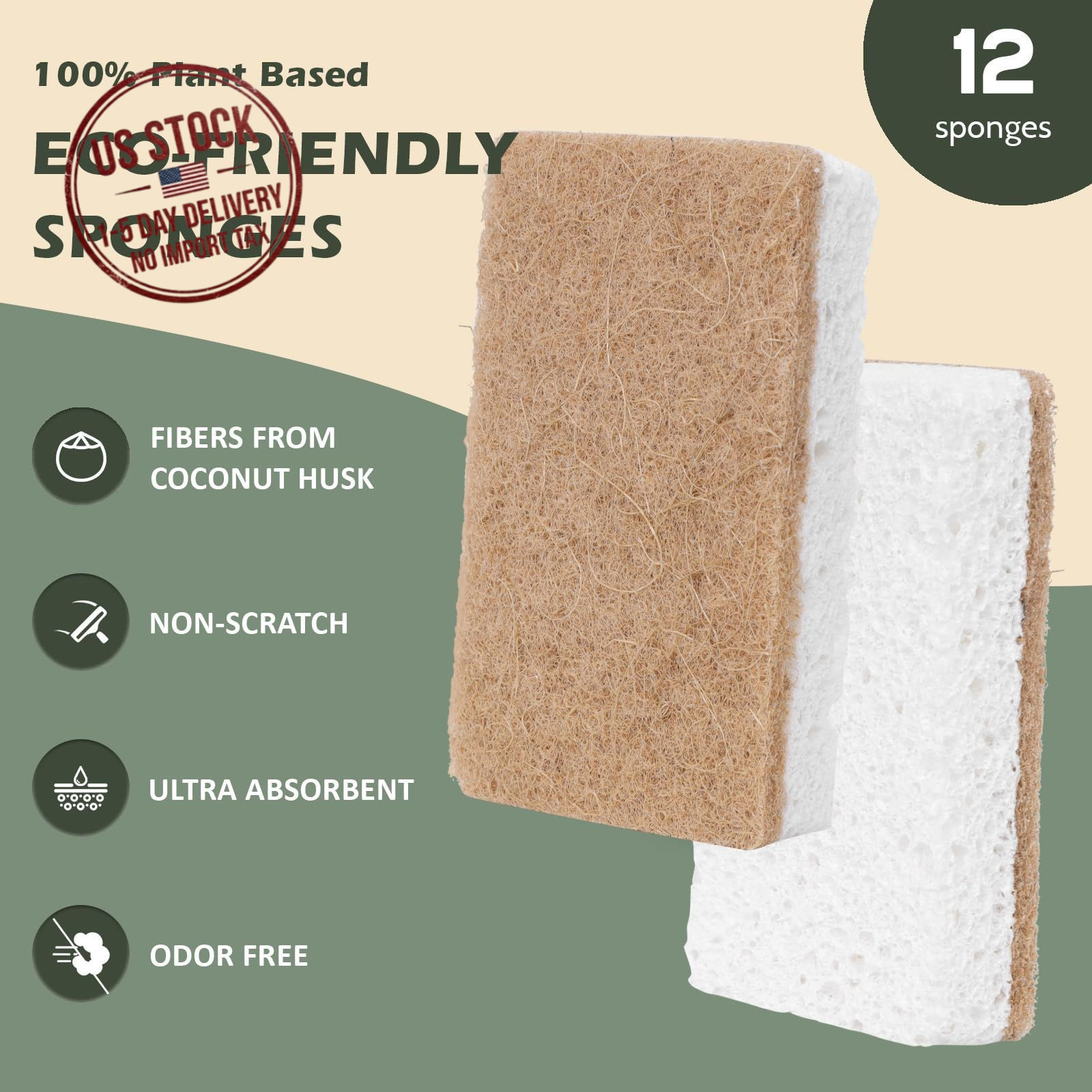 12 Count Plant Based Kitchen Sponges Natural Sisal Hemp Dish Cleaning Sponge
