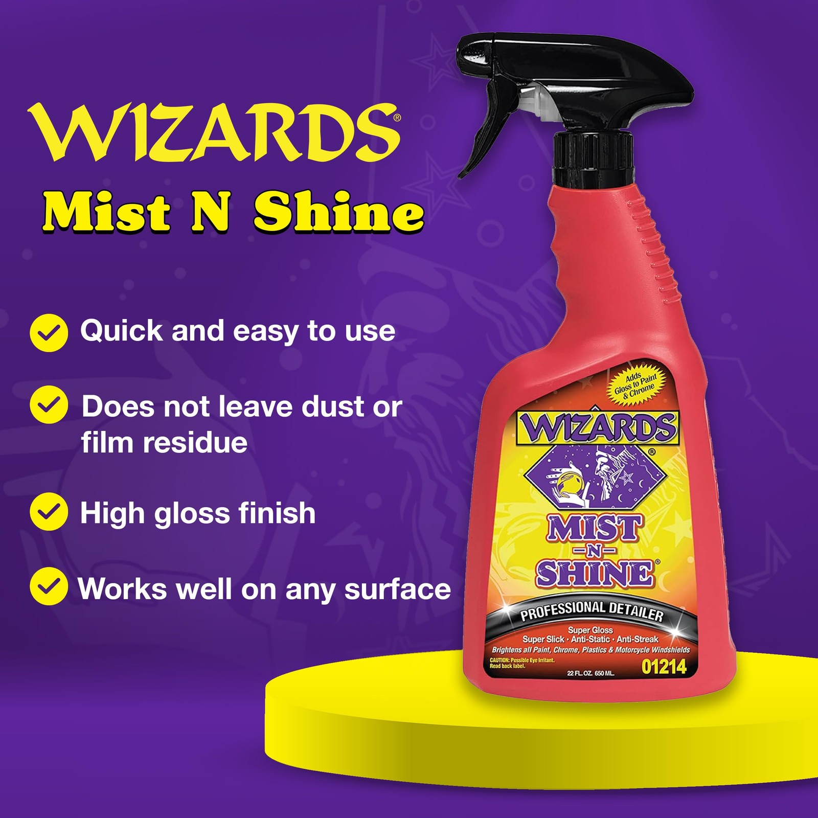 Wizards Mist-N-Shine Detail Spray – 22 Oz – 22 Fl (Pack of 1), Black