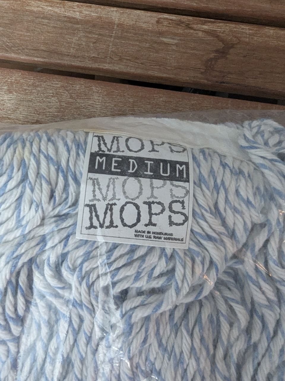 Lot of 2 Medium Blue White Cotton Blend String Mop Heads New Sealed NOS