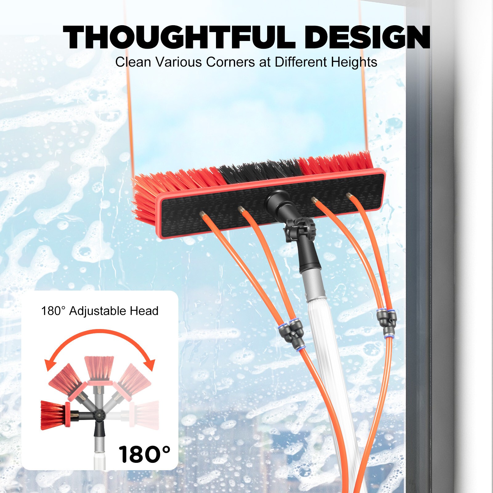 26ft Water Fed Brush For Window Solar Panel Cleaning Washing High-Altitude