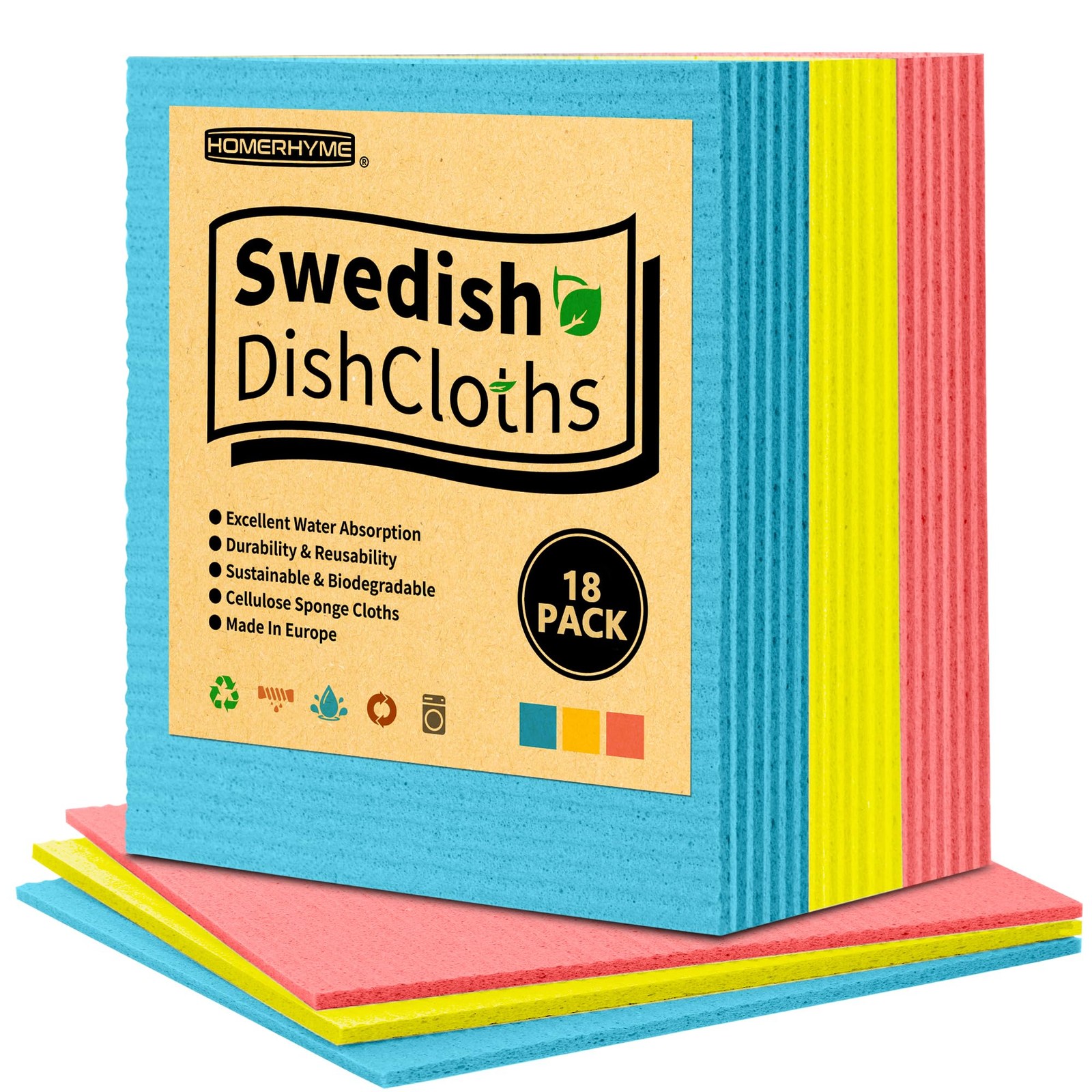 Swedish Dishcloths, 18 Pack Kitchen Towels Dish Rags, Absorbent Swedish Dish …