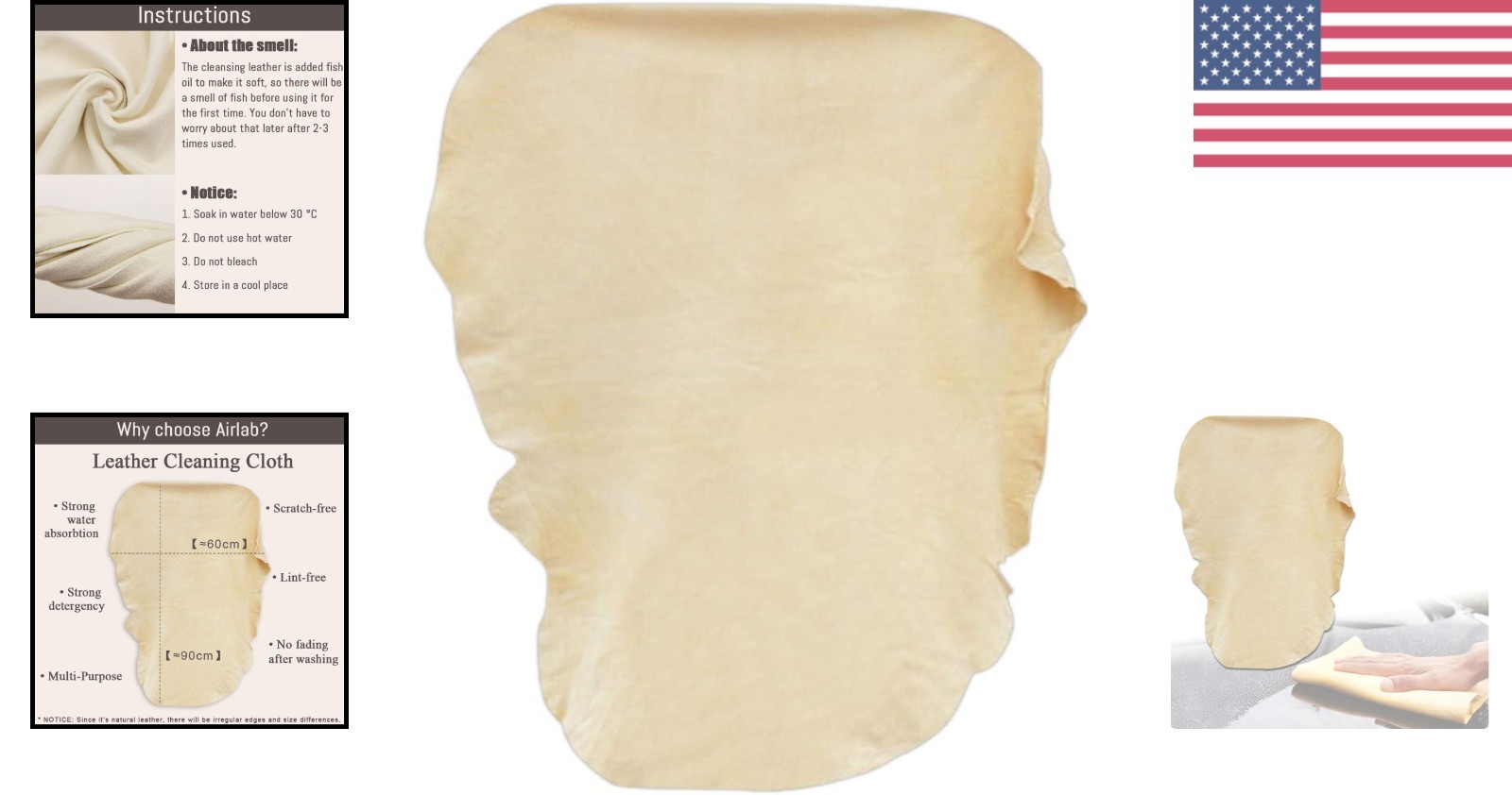 Extra-Large 35” x 23.6” Chamois Towel – Natural Leather for Scratch-Free Shine