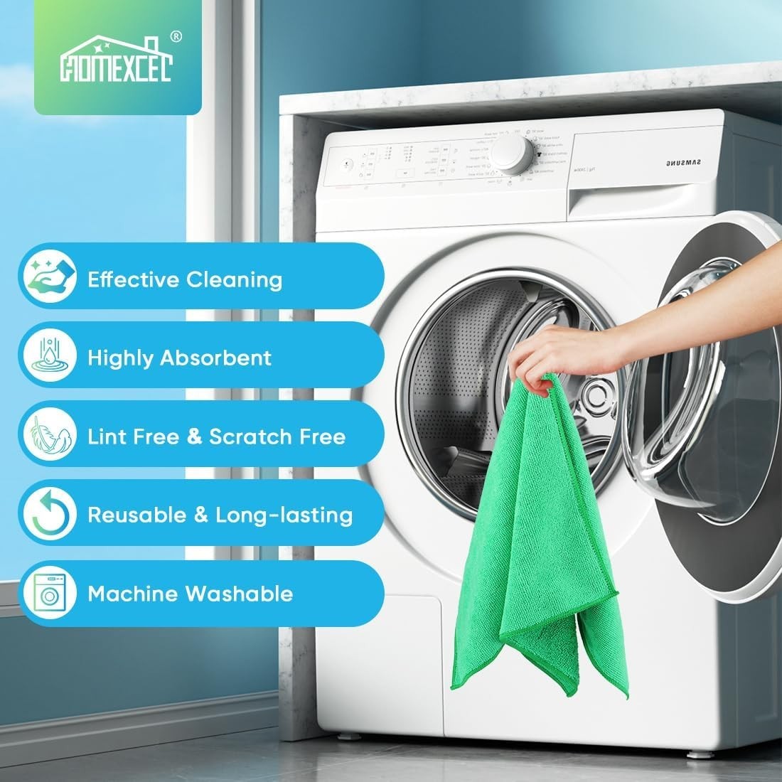 Versatile 12 Pack Green Microfiber Towels – Lint-Free & Highly Absorbent