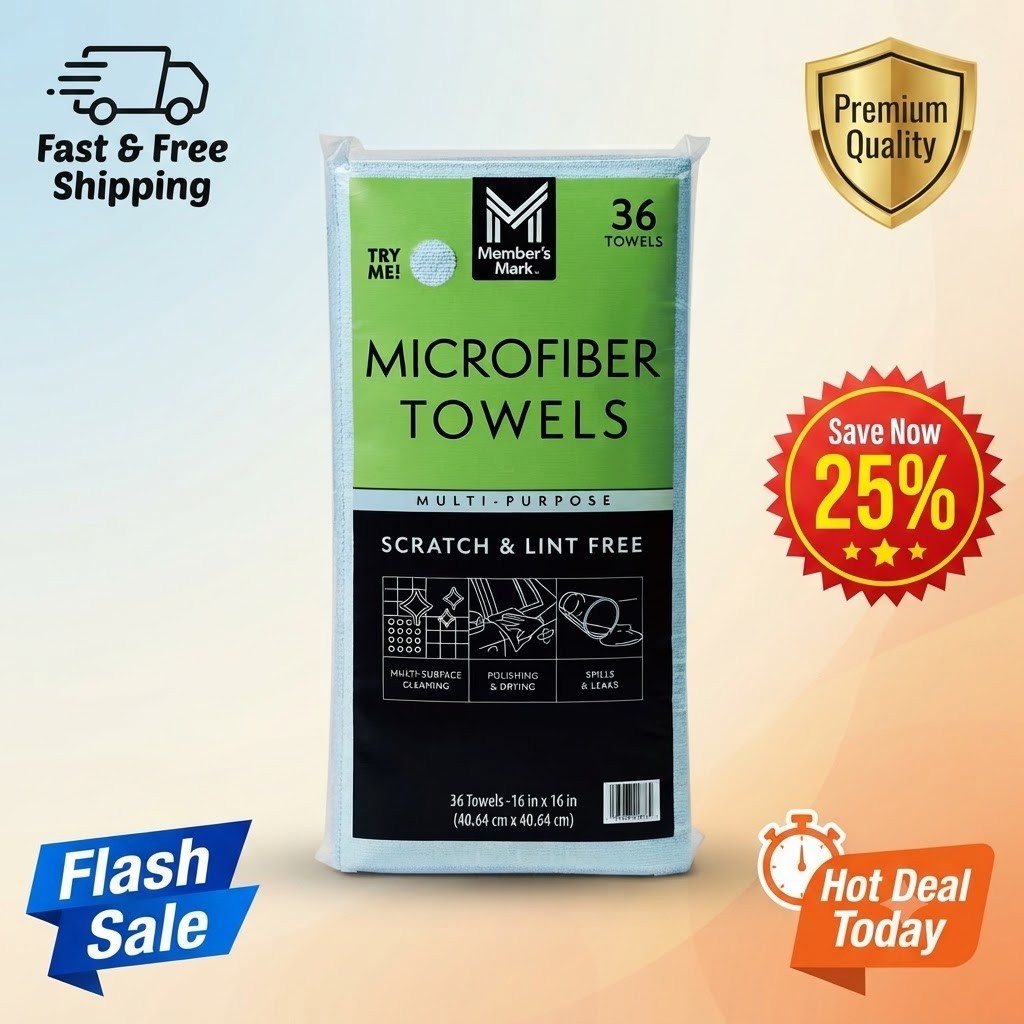 Member’s Mark Microfiber Cleaning Towels 36 Count Blue, Lint Free