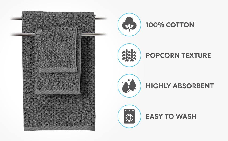 Simpli-Magic 79451 Popcorn Textured Bath Towels Set, 2 Bath Towels, 2 Hand