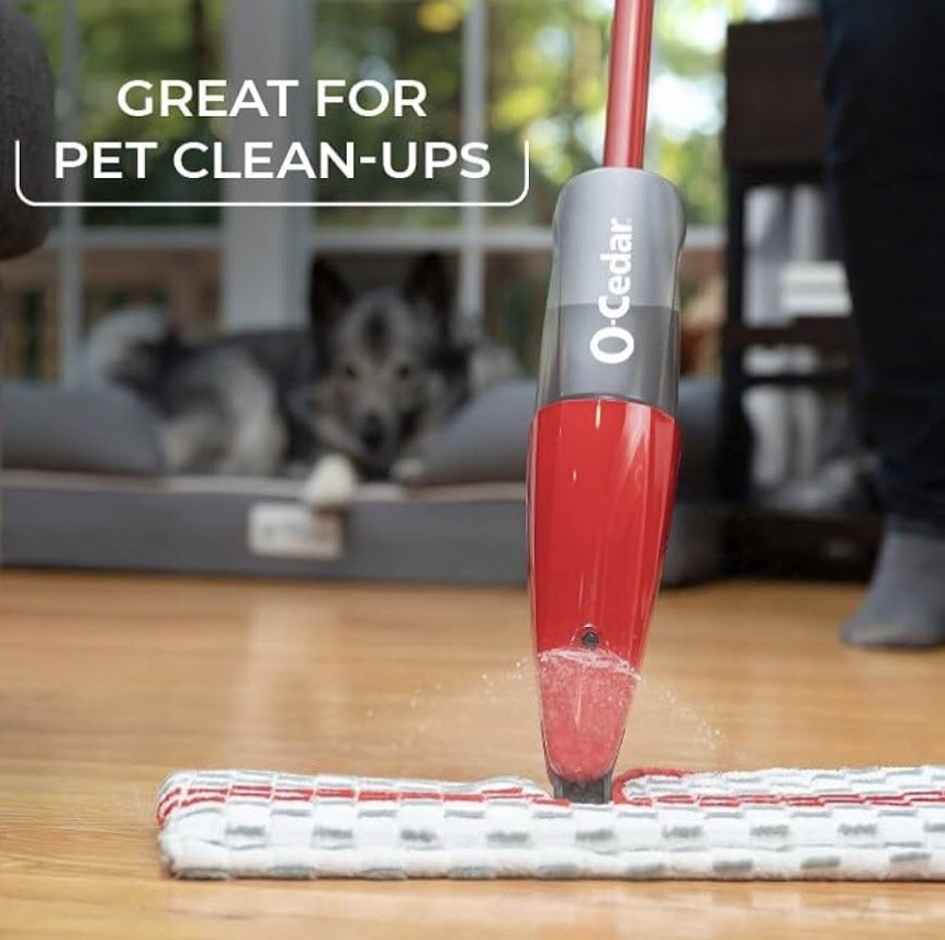 O-Cedar ProMist MaxMicrofiber Spray Mop Red/White Reusable Laminate Wood Surface