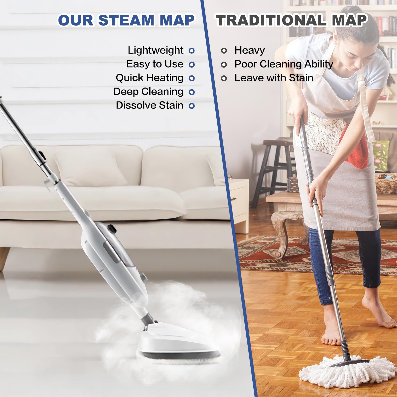 Steam Mop Cleaner 10-in-1 with Convenient Detachable Handheld Unit, Laminate/…