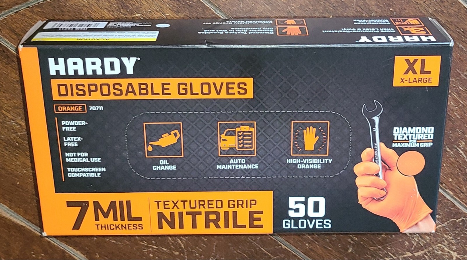 Hardy 50 Piece ORANGE Textured Grip Nitrile XL Disposable Gloves #70711