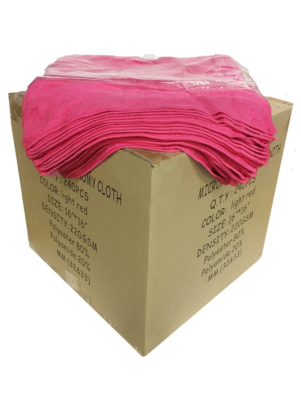 240 Case 16″x16″ Economy Grade Microfiber Cleaning Cloths Towels 220GSM Pink
