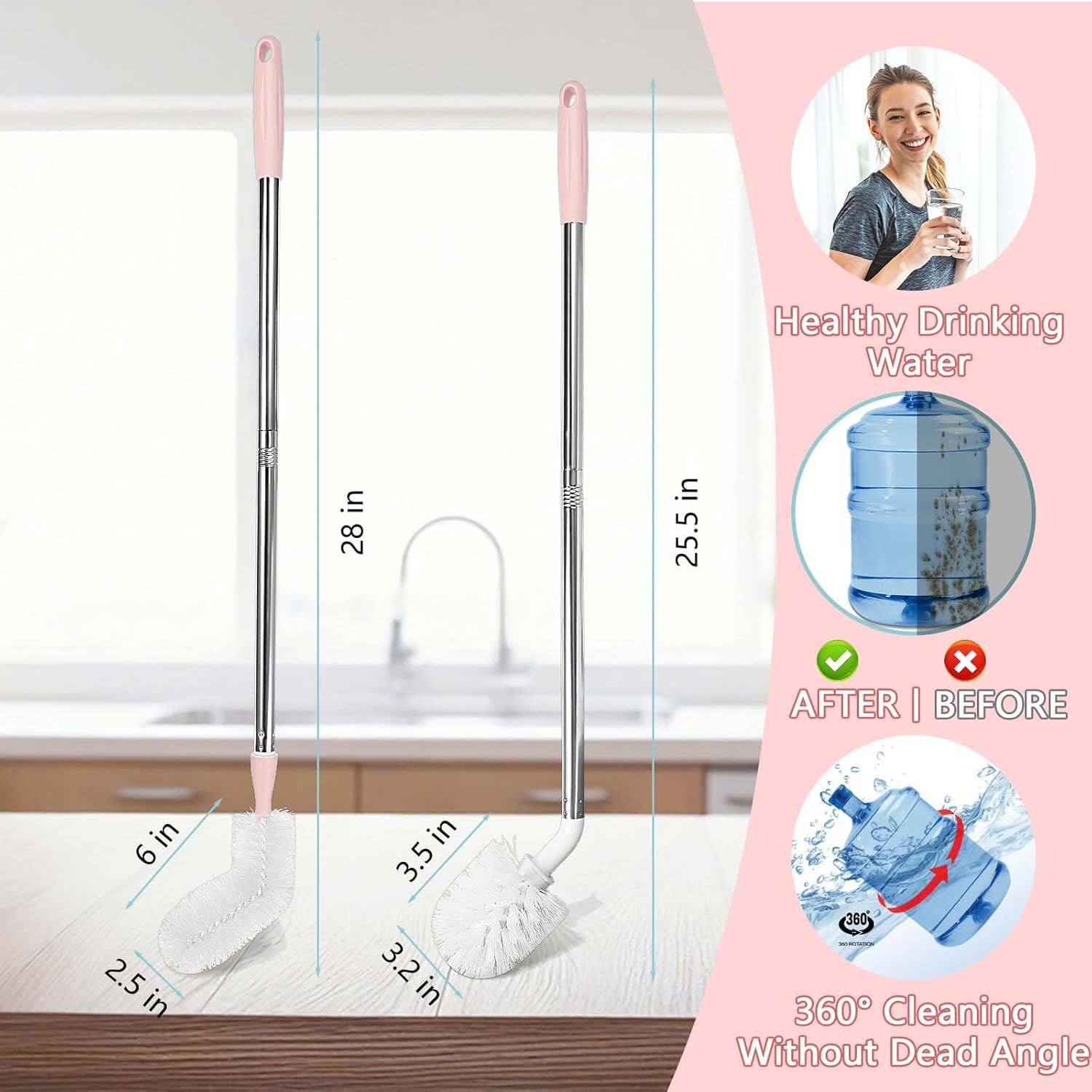 5 Gallon Water Jug Cleaning Brush, Carboy Brush & Bottle Cleaner for Glass | Fle