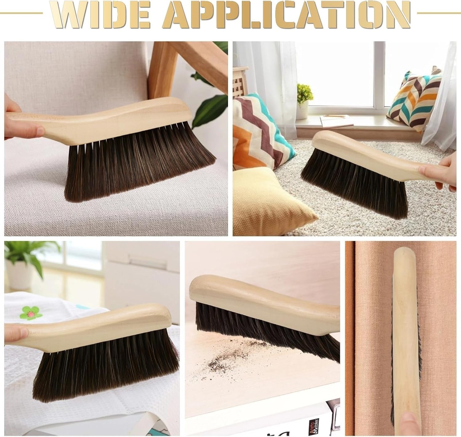 2 Pieces Woooden Hand Broom Dust Brush with Wood Handle Whisk Broom Soft Bristle