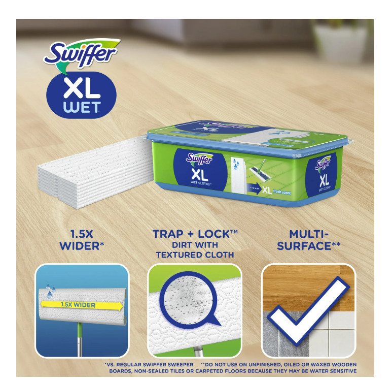 Sweep + Mop XL Wet Pads Refill Fresh Scent 12 Count Floor Cleaning Cloths