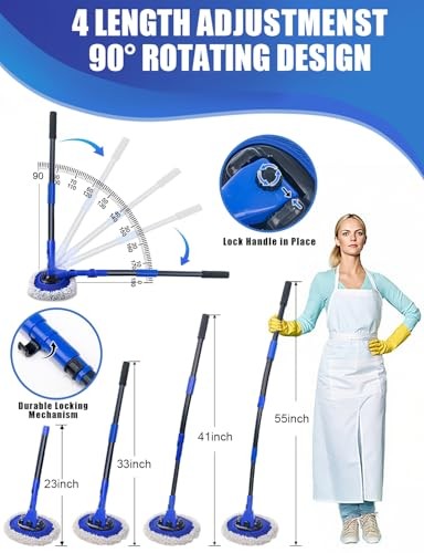 15°Curved Car Wash Brush with Long Handle Kit, 55-Inch 4-Section Extendable