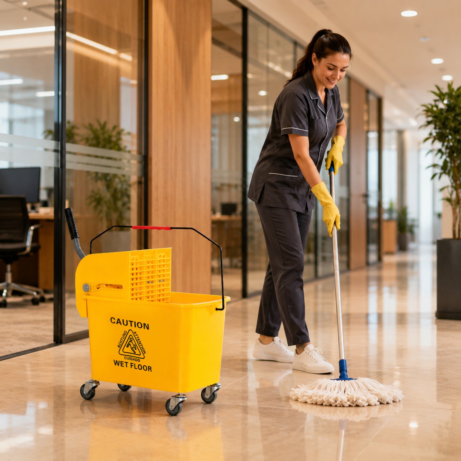 5 Gallon Mini Press Mop Bucket with Wringer 20L Rolling Cart Yellow