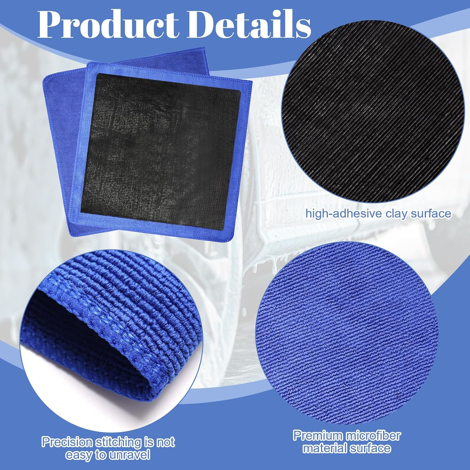 2 Pack Clay Towel 12 X 12 Inch, Blue Clay Bar Towel for Detailing | Clay Deconta