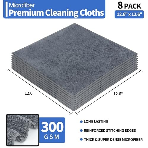 Grey Microfiber Cloth – Premium Towels – Lint-Free – 8 Pack – Grey