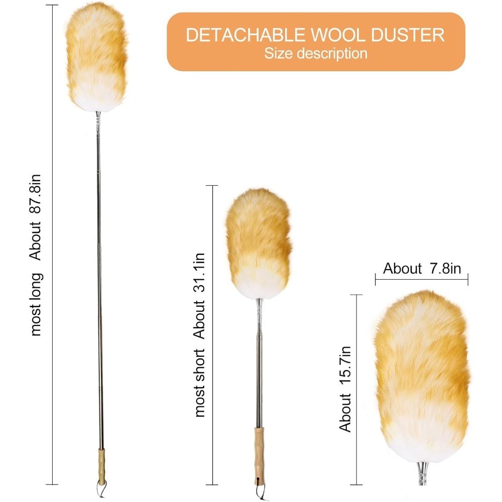 Extendable Lambswool Feather Duster 31-88 Inch, Anti-Static Wool Duster for