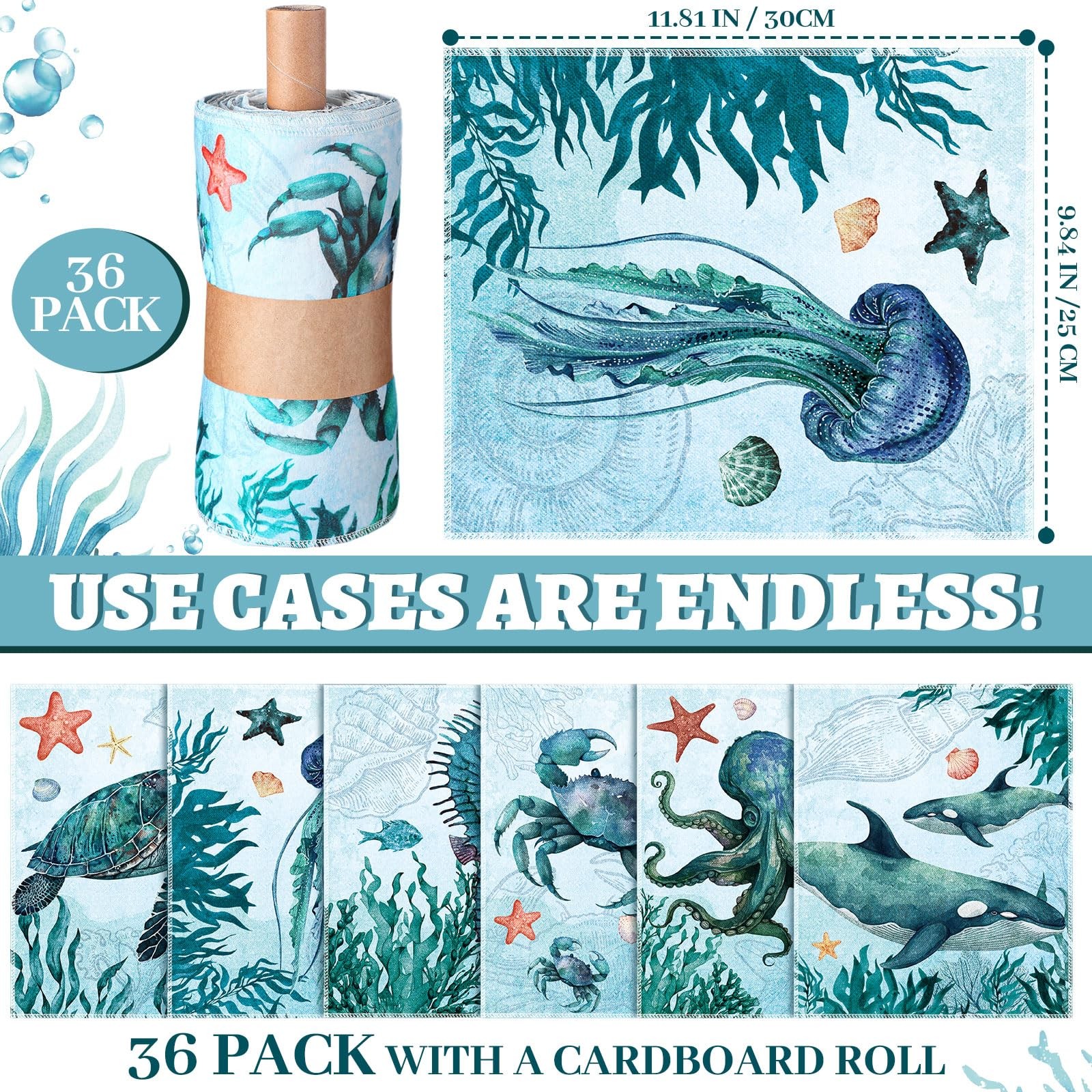 Noveread 36 Pack Sea Animals Reusable 9.84 x 11.81 inches, Ocean Blue