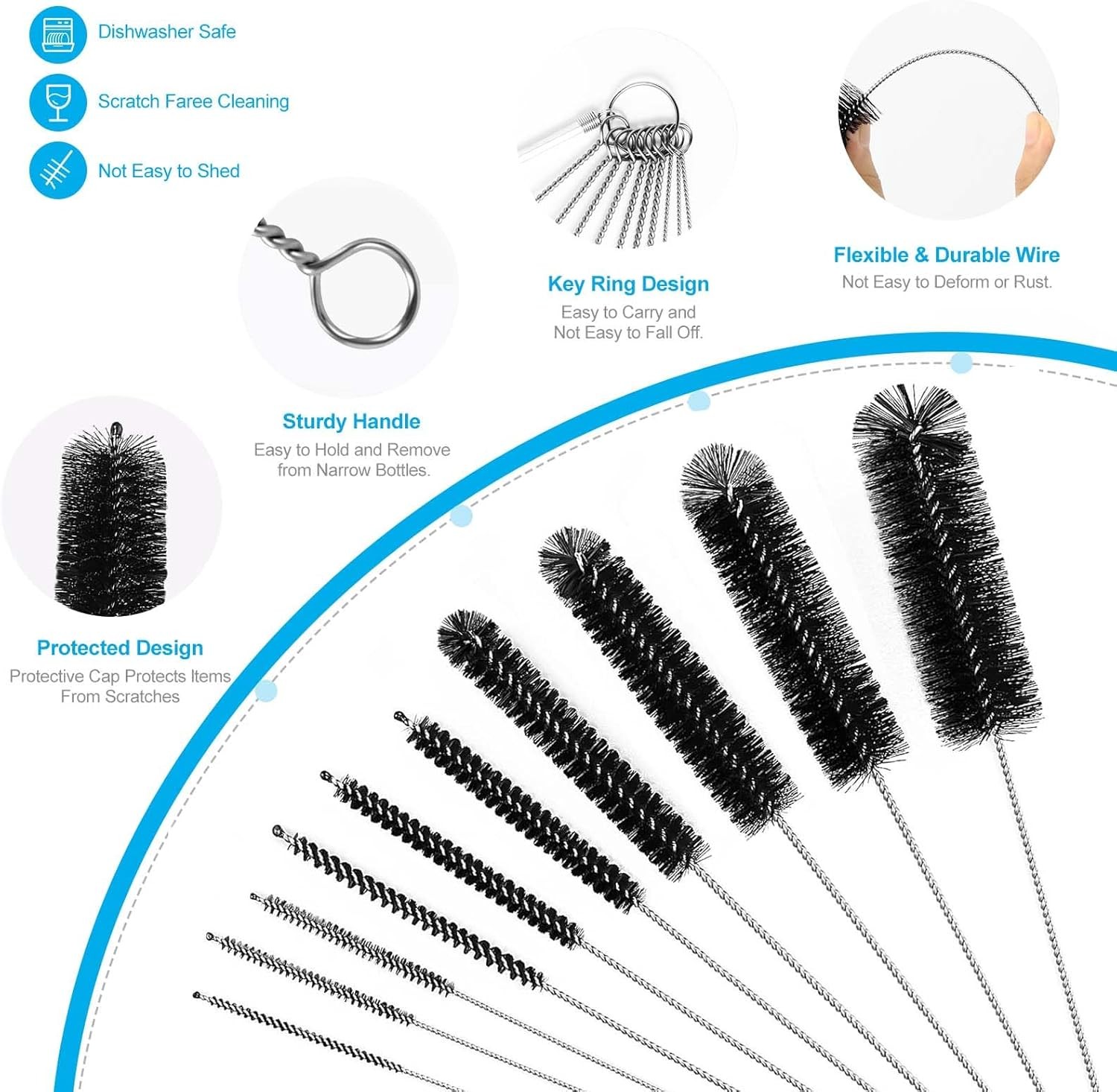 Nylon Straw Brush Cleaner Bottle Tube Pipe Small Long Cleaning 10Pcs Set USA