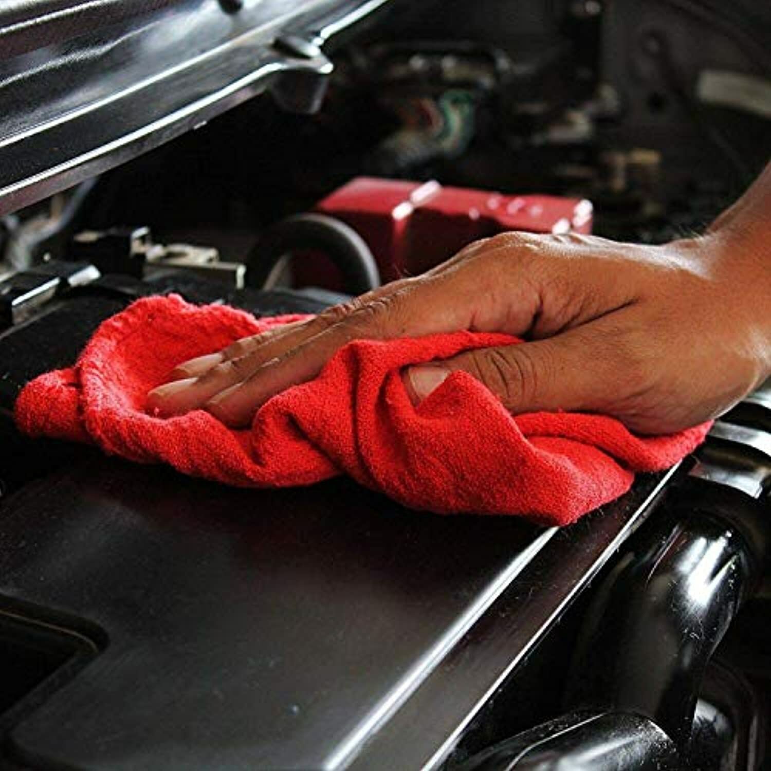 25 Pack Industrial Reusable Red Shop Rag Mechanics Towel 100% Cotton 12″ x 14″