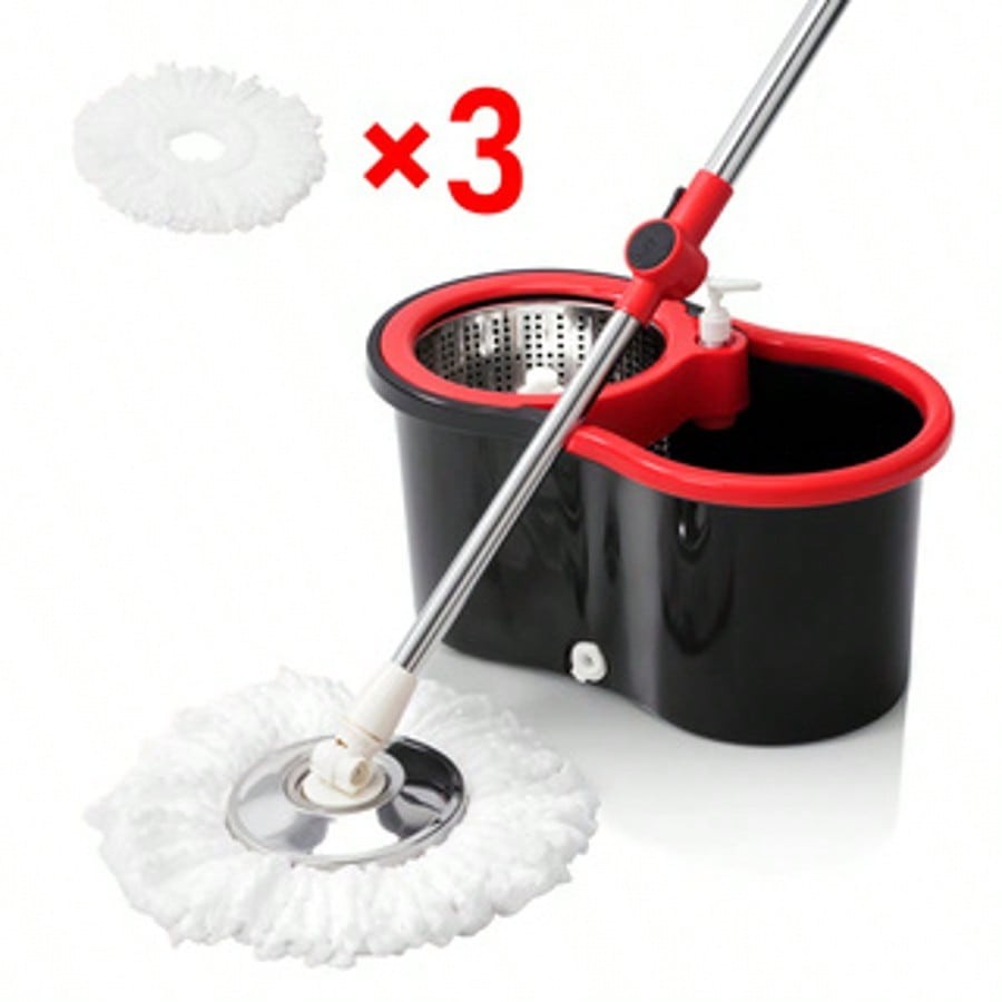 Regular Spin Mop And Bucket Set With 3 Mop Heads Hands-Free Cleaning