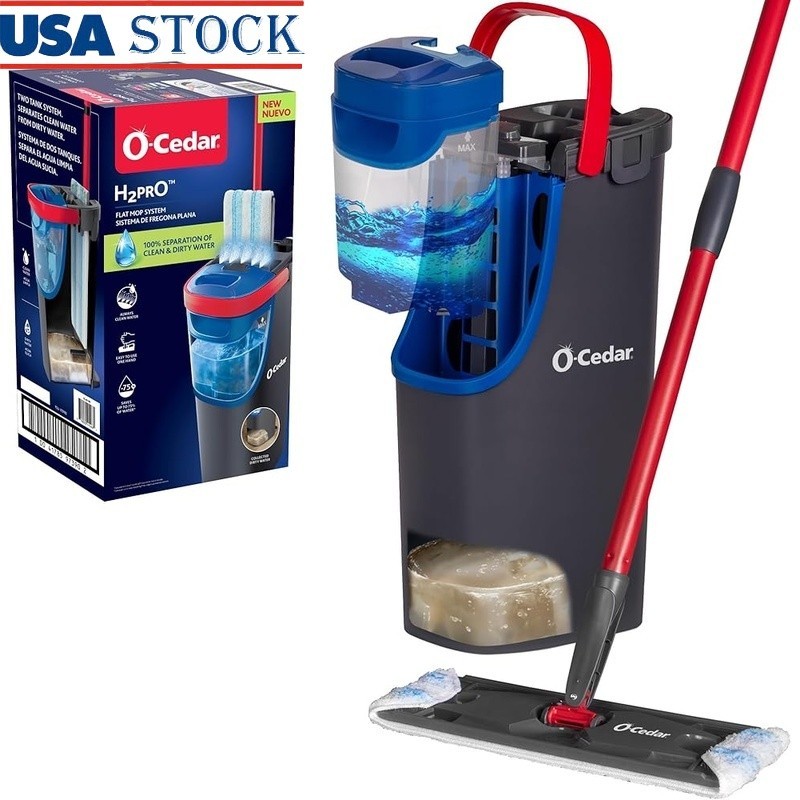 Dual-Tank Floor Mop Compact Lightweight Telescopic Handle Reusable Pad New