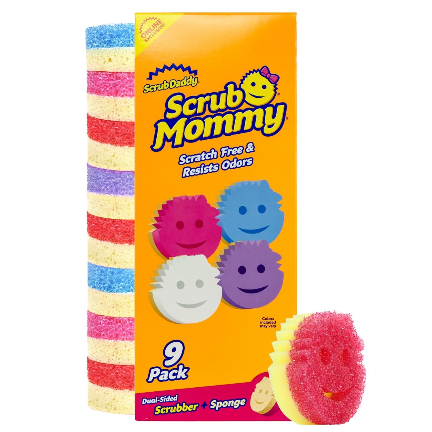 Dual-Sided Kitchen Sponges for Dishes & Wiping – Multi-Colored 9 Pack – Stain &