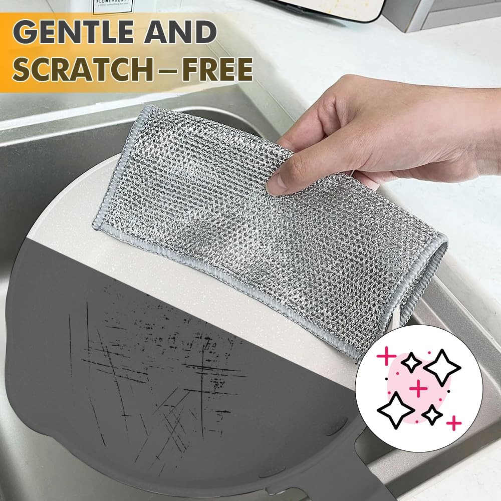 10 Pcs Upgraded Double-Layer Non Scratch Wire Dishcloth, 7.87″×7.87″ Reusable…