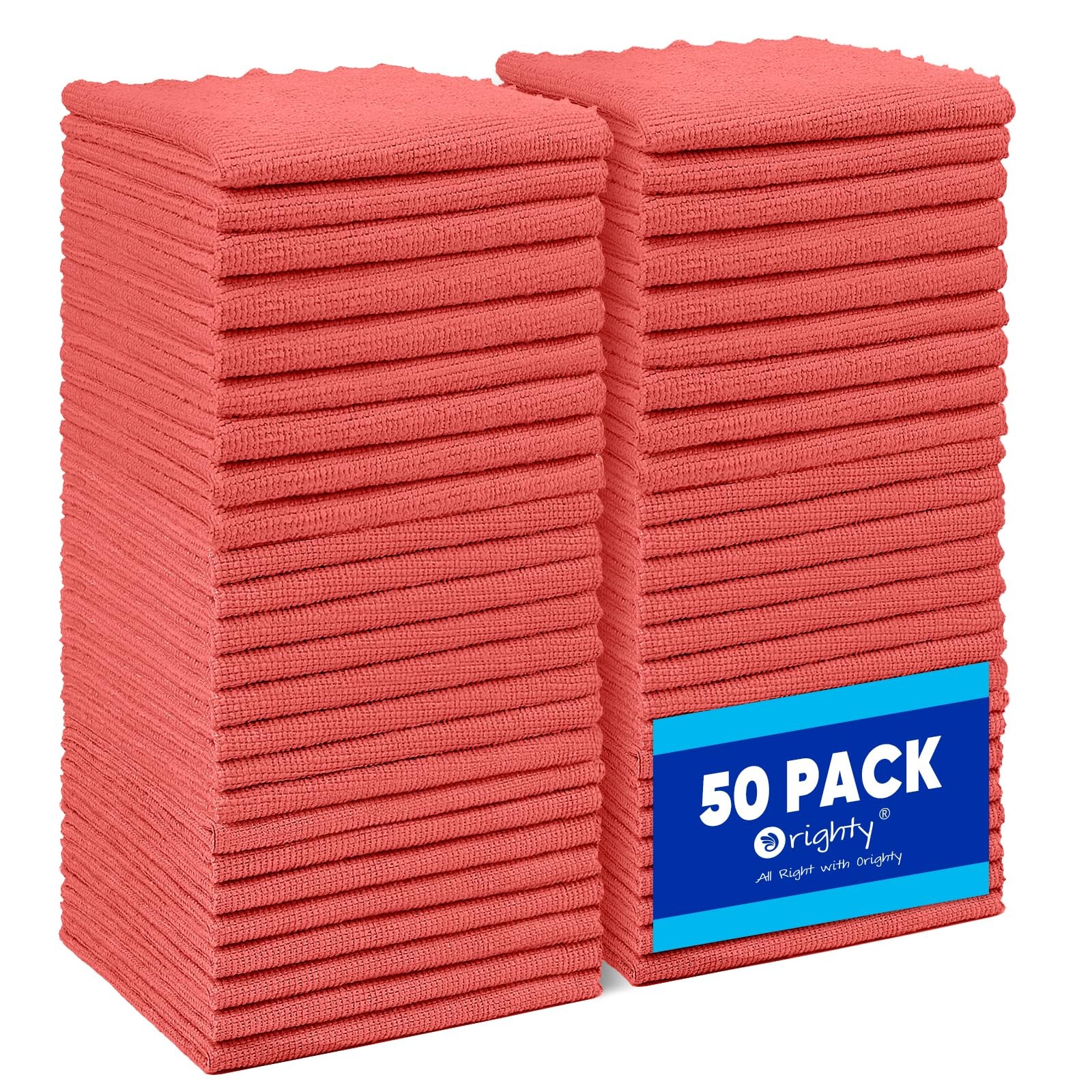 Orighty Microfiber Cleaning Cloth Bulk, 50 Pack Shop Towels 12×12 Inch, Red | Re