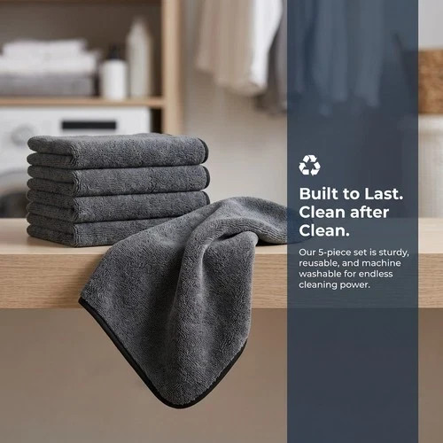 5 Pack Genie Magic Cloth Multi-Purpose Reusable Cleaning Towels Home & Car Use
