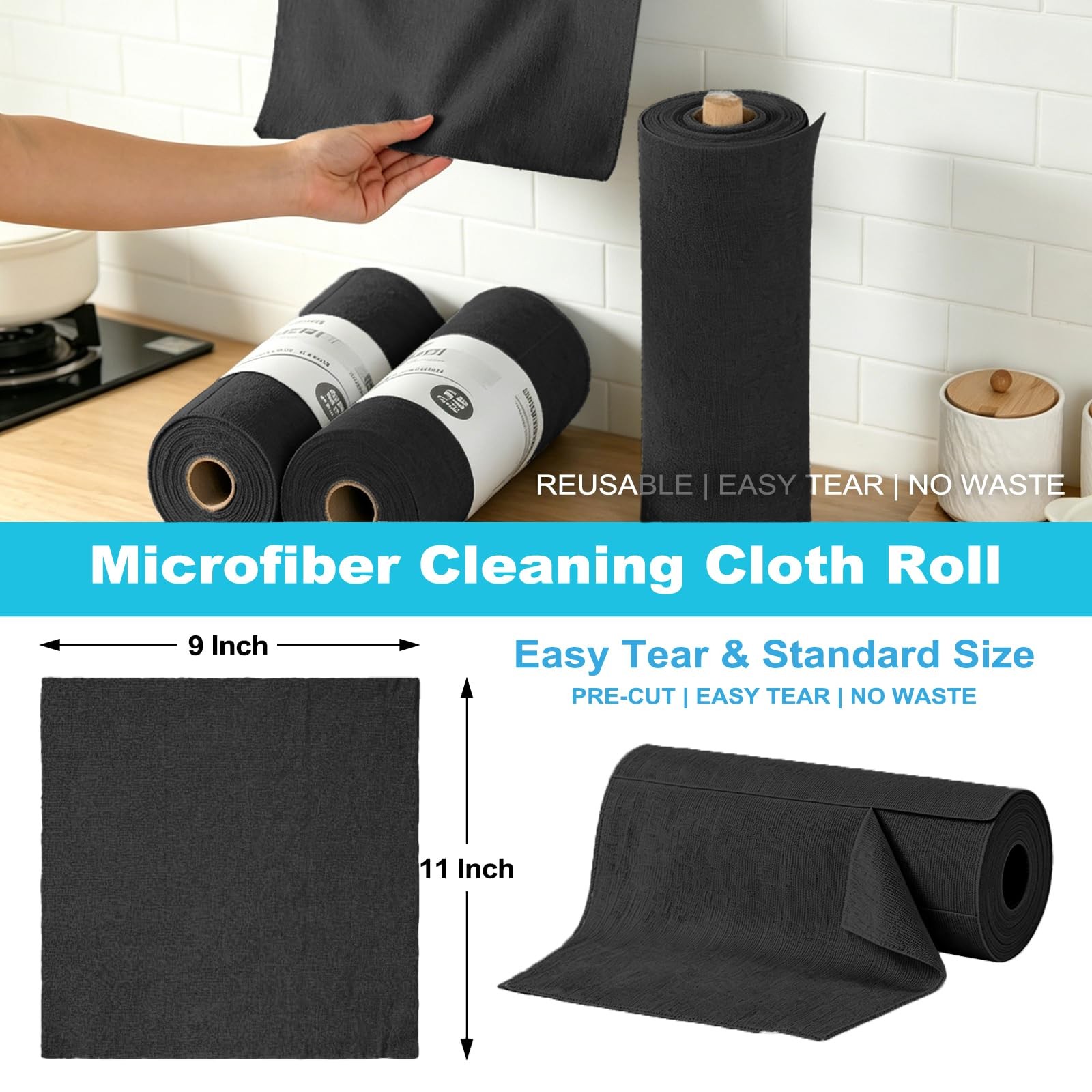 55 Pack Microfiber Cleaning Cloth Roll, Tear Away Reusable Paper Towels, 11″ …