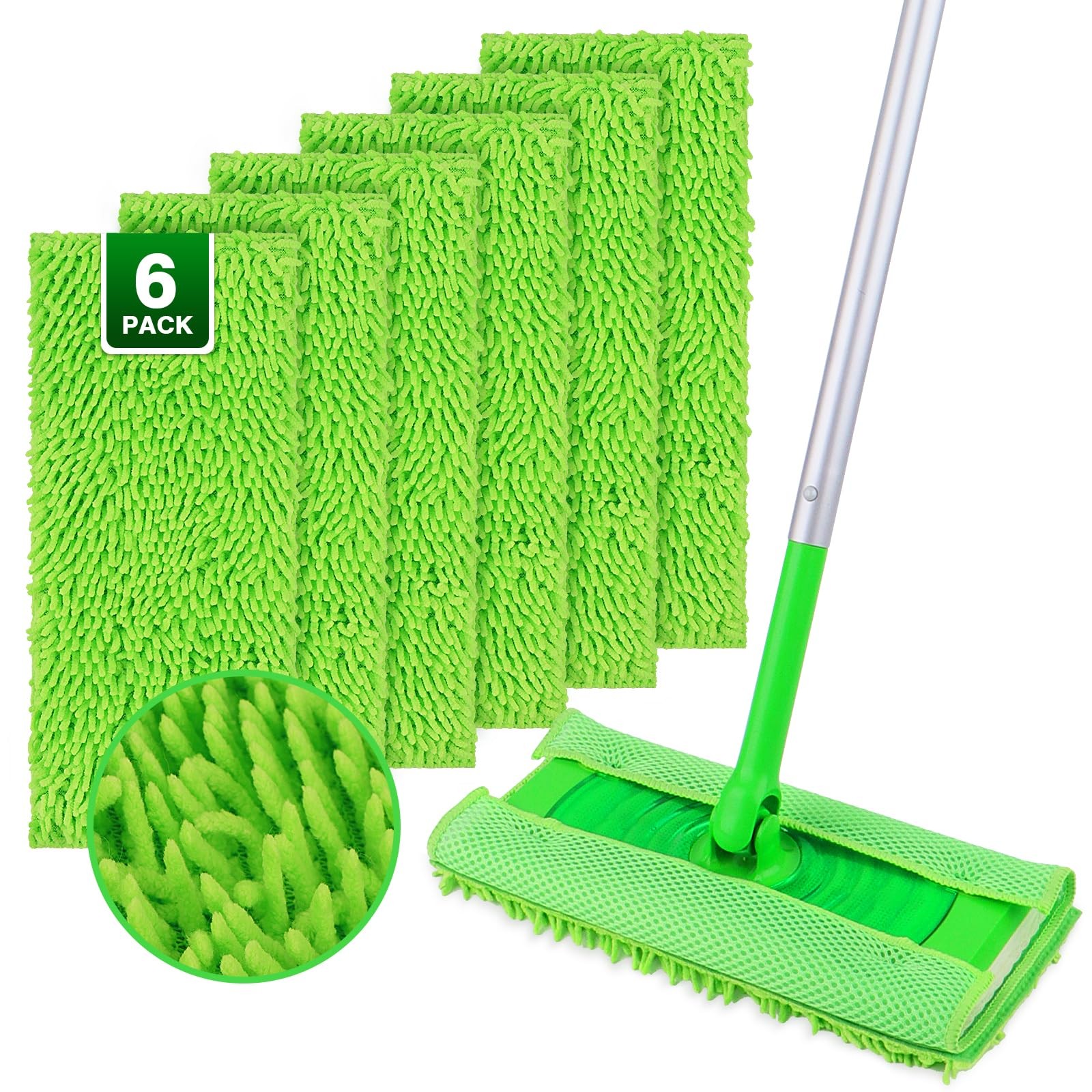 Reusable Microfiber Mop Pads with Swiffer Sweeper – 6 Pads + 1 Base Pad – Dry…