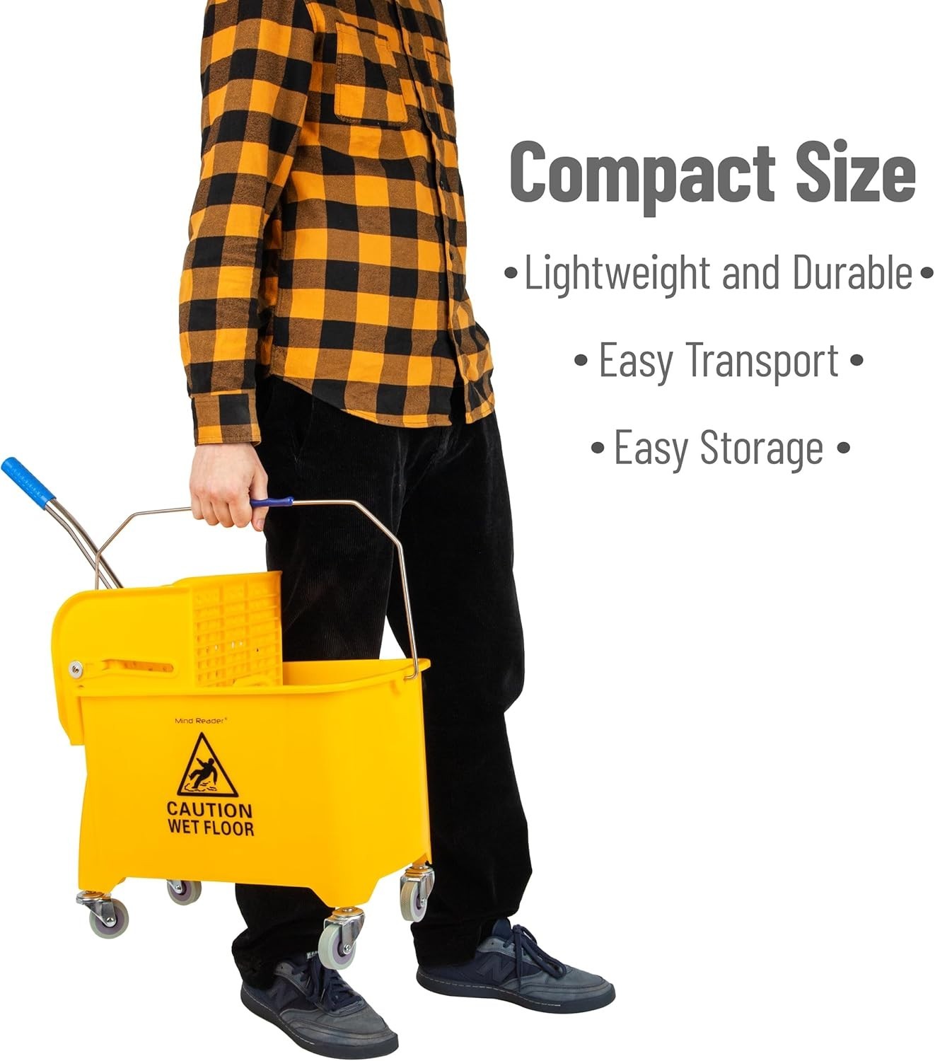 Mind Reader 22Qt Mop Bucket with Wringer & Wheels, Yellow