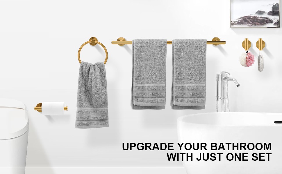 4 Piece Brushed Gold Stainless Steel Bathroom Hardware Set Include Hand Towel