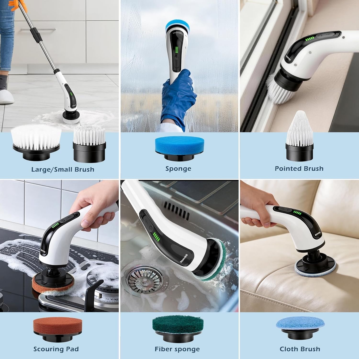 Advanced Cordless Spin Scrubber with Adjustable Length and Dual Speed Settings
