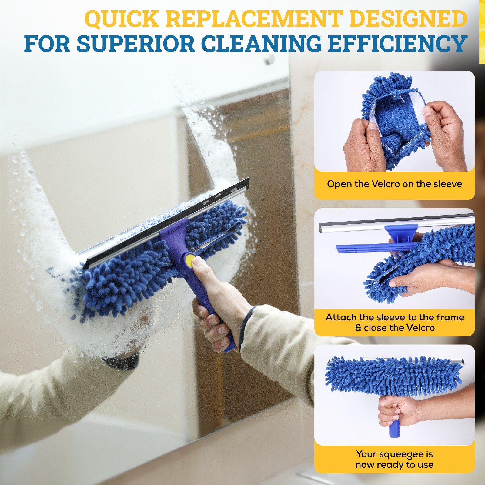 12″ Chenille Reusable Washable Window Cleaning Squeegee Sleeves – 5 Pack
