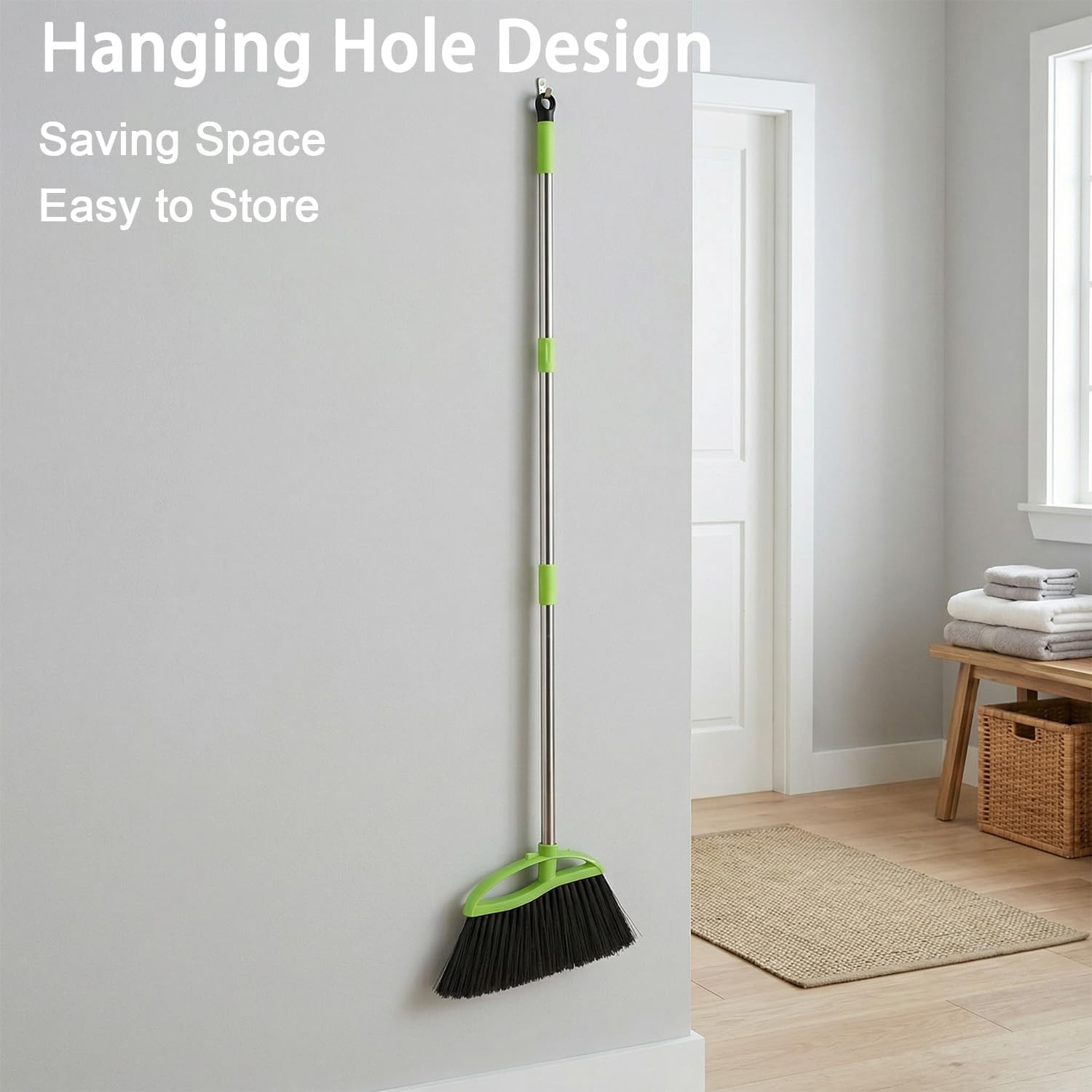 Soft Bristle Indoor Broom, Angle Kitchen Broom for Hardwood Floor Cleaning