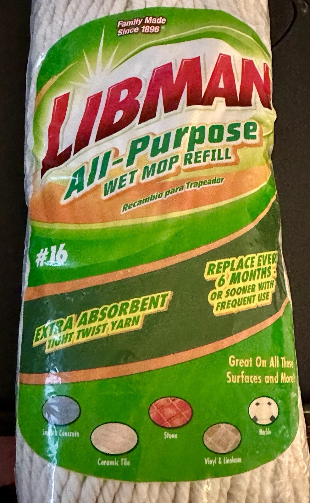 Libman #16 All-Purpose Cotton Blend Wet Mop Refill Extra Absorbent Twisted Yarn