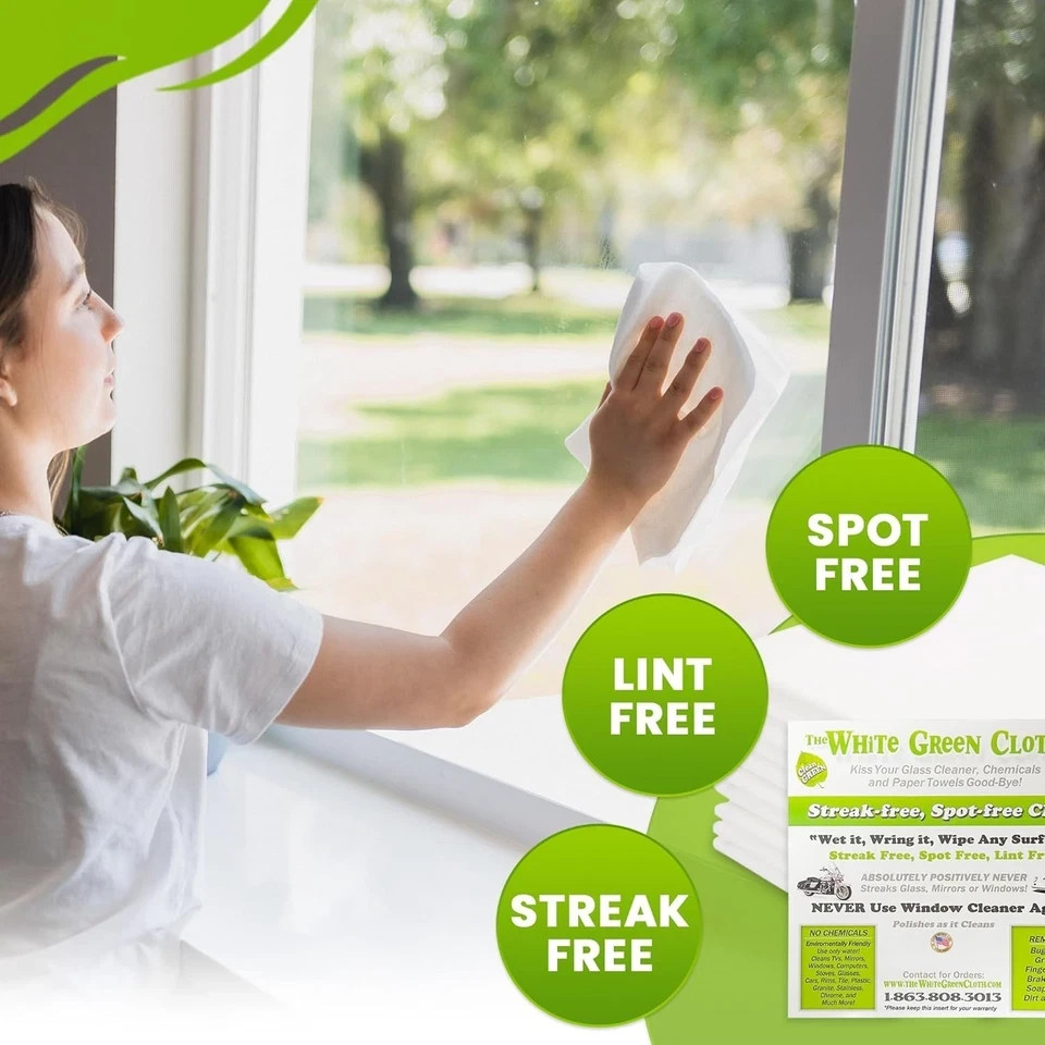 The White Green Cloth 1-Pack Reusable Cleaning Cloth for Streak-Free Windows,