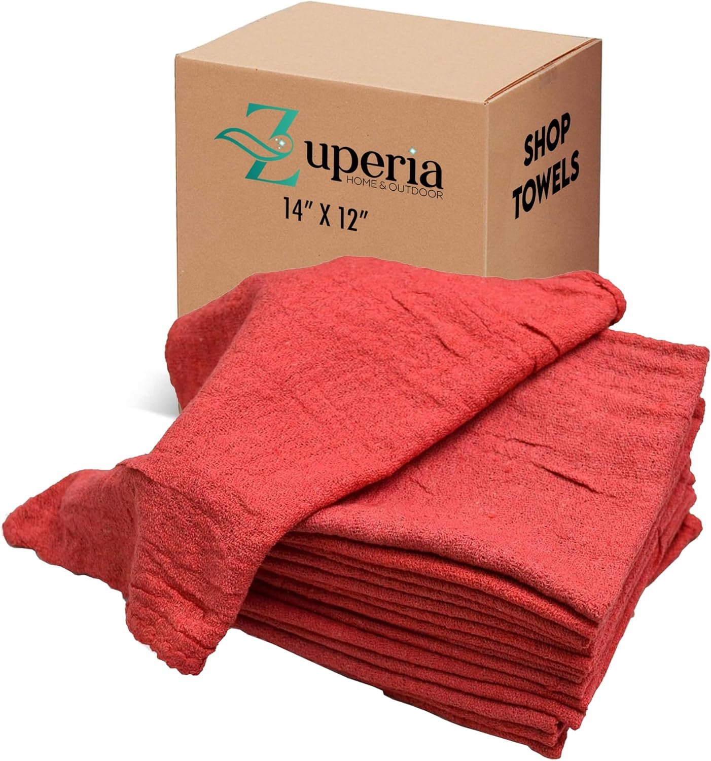 ZUPERIA Cotton Shop Towel – Multipurpose Cleaning Cloths (14″ x 12″ – Pack of 15