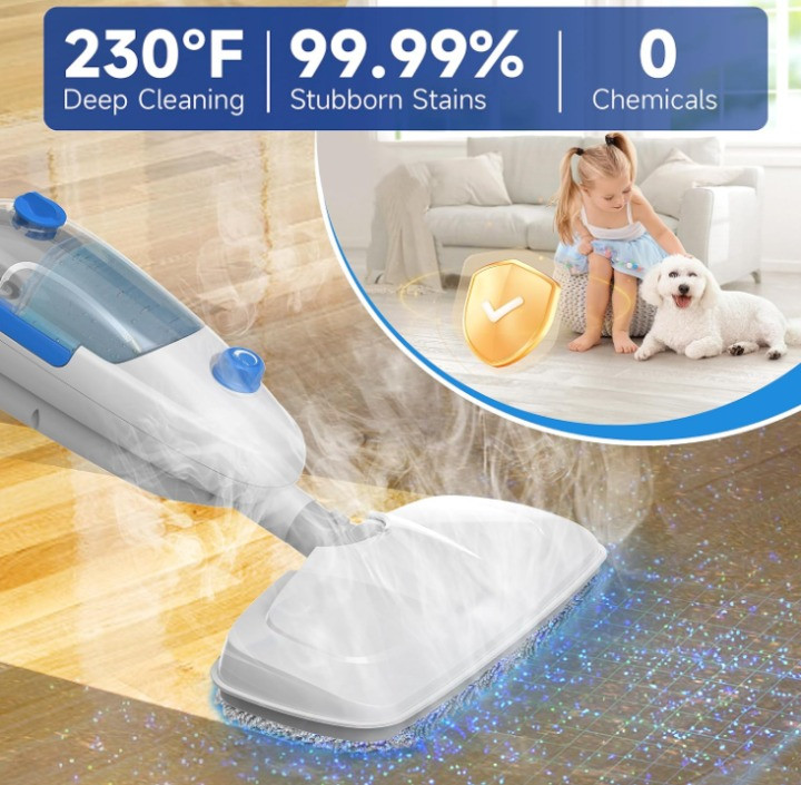 Mopa a vapor para pisos duros con vapor ajustable, cable largo y 2 paños, Nuevo
