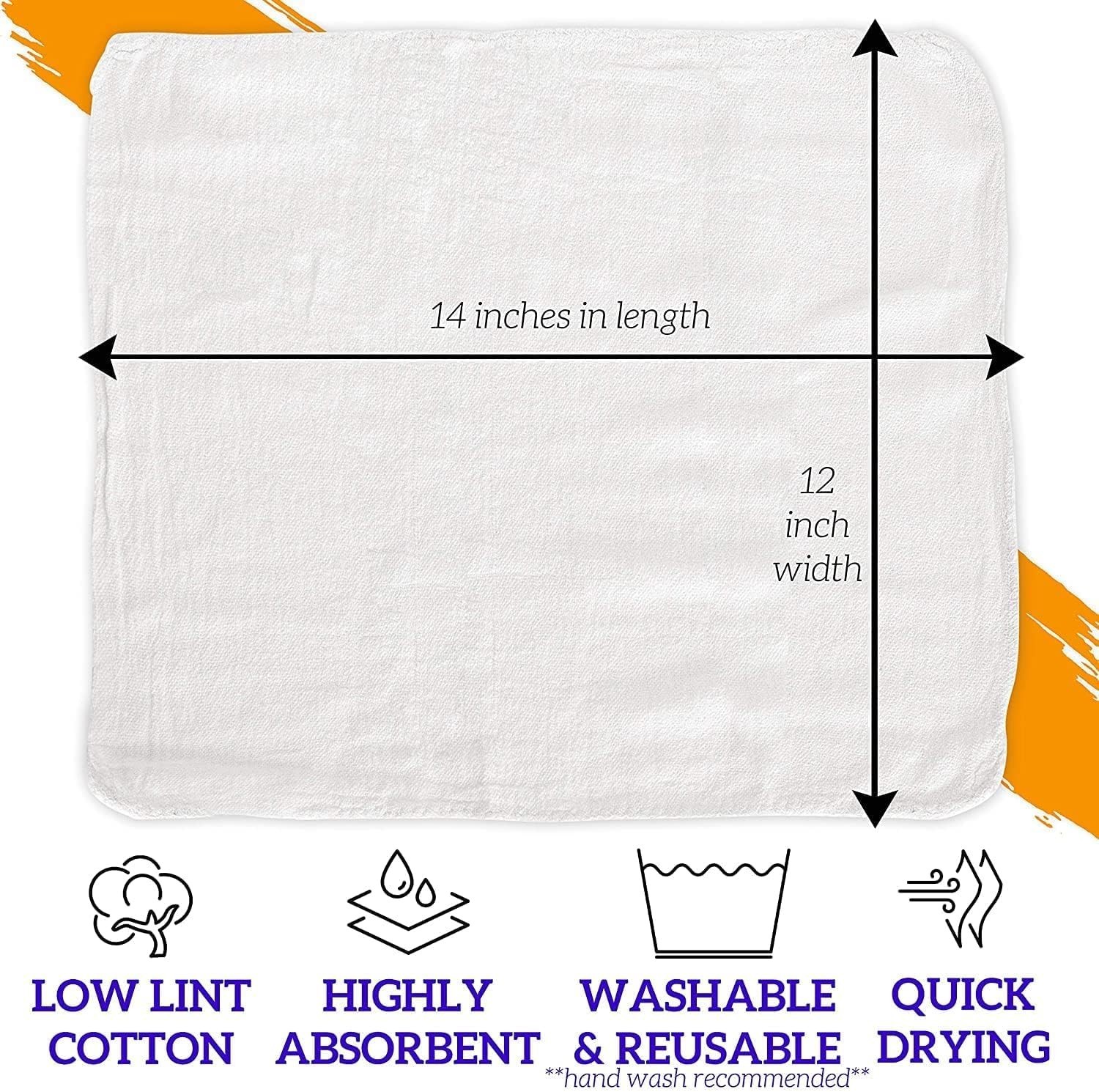 100 Pack White Cotton Shop Towels 12″x14″ – Reusable Absorbent Cleaning Rags for