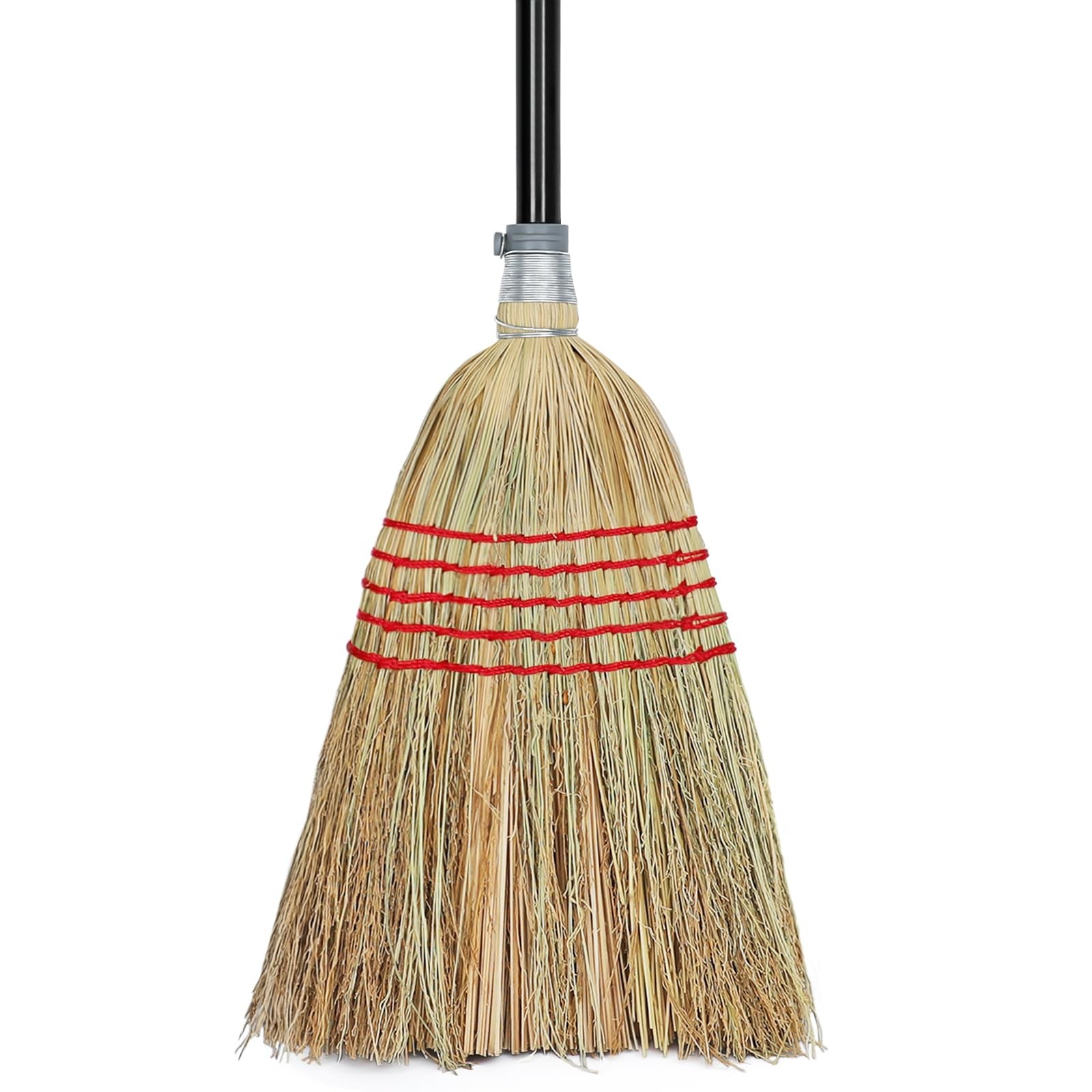 Corn Broom Outdoor, Household Indoor and 59″ total length, Black Red