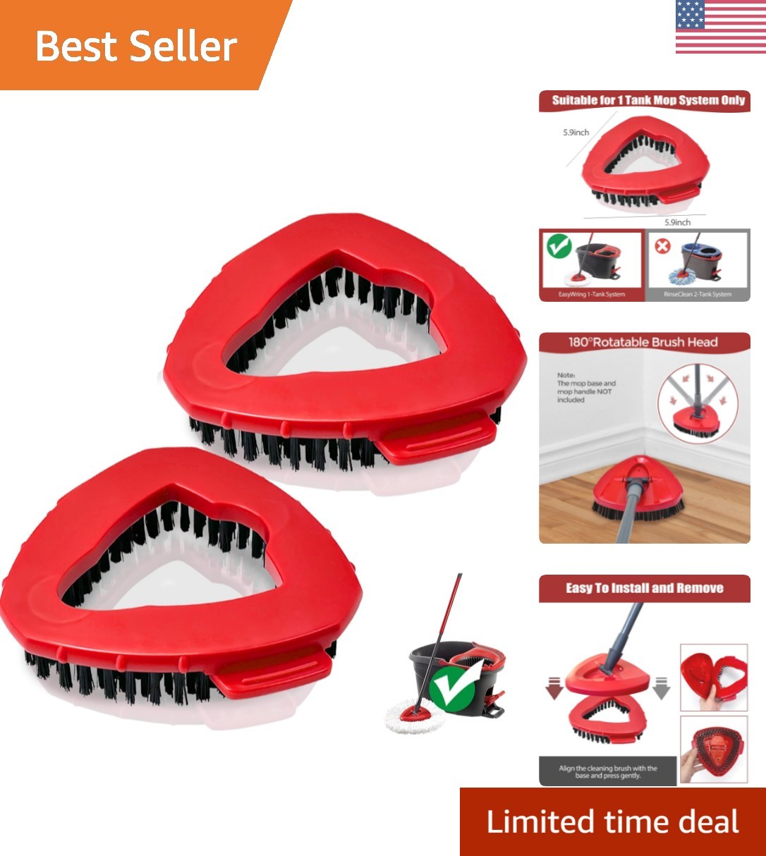 Multi-Surface Stiff Bristle Cleaning Brushes – 2 Pack for Home and Bathroom