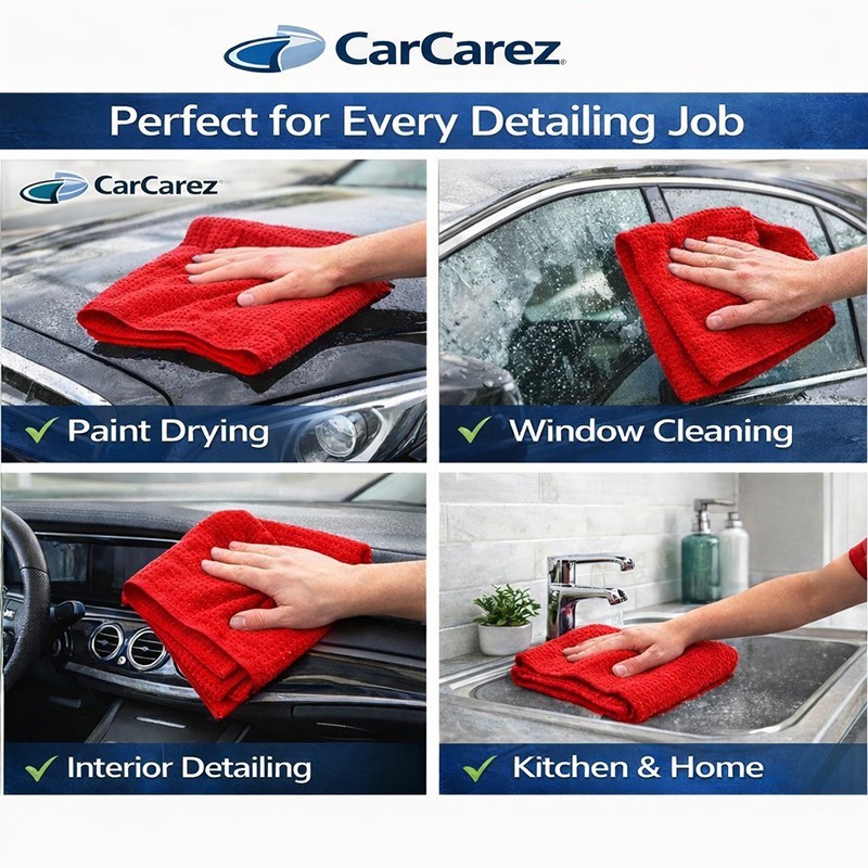 CarCarez Red Microfiber Towels 16″x24″ 380GSM 120PCS Bulk Detailing Towels