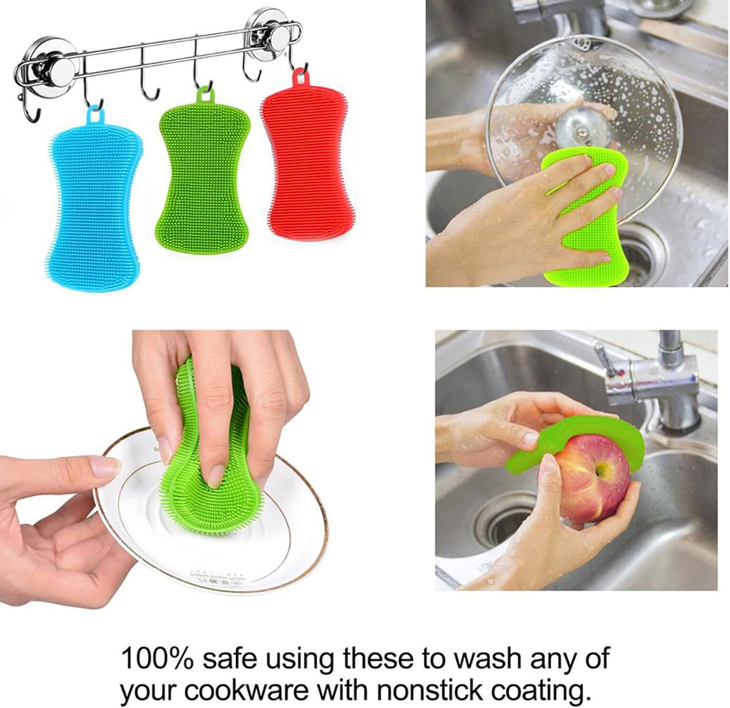 Silicone Sponge Dish Washing Kitchen Scrubber, 6 Pack Reusable Dish Washing