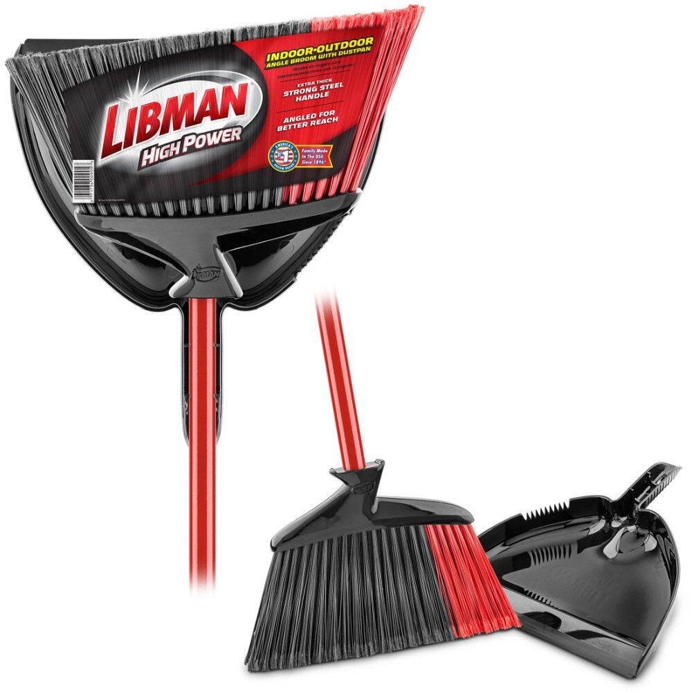 High Power 13.75 in. Steel Handel Broom with Dustpan