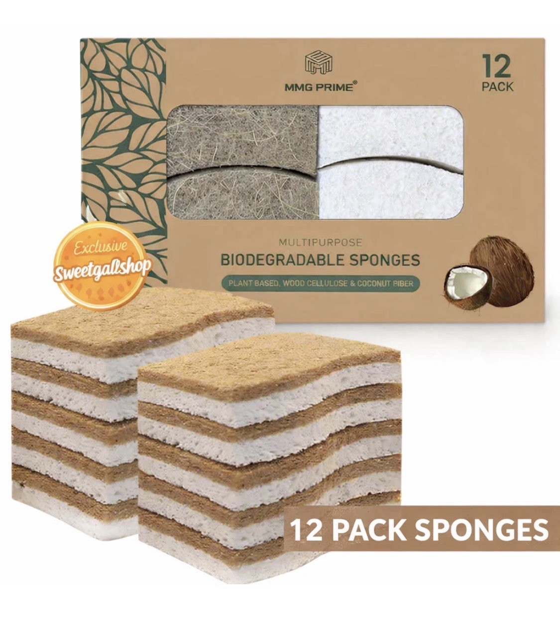 Super Eco Natural Kitchen Sponges Pack of 12, Long Lasting, Sponges for Dishes