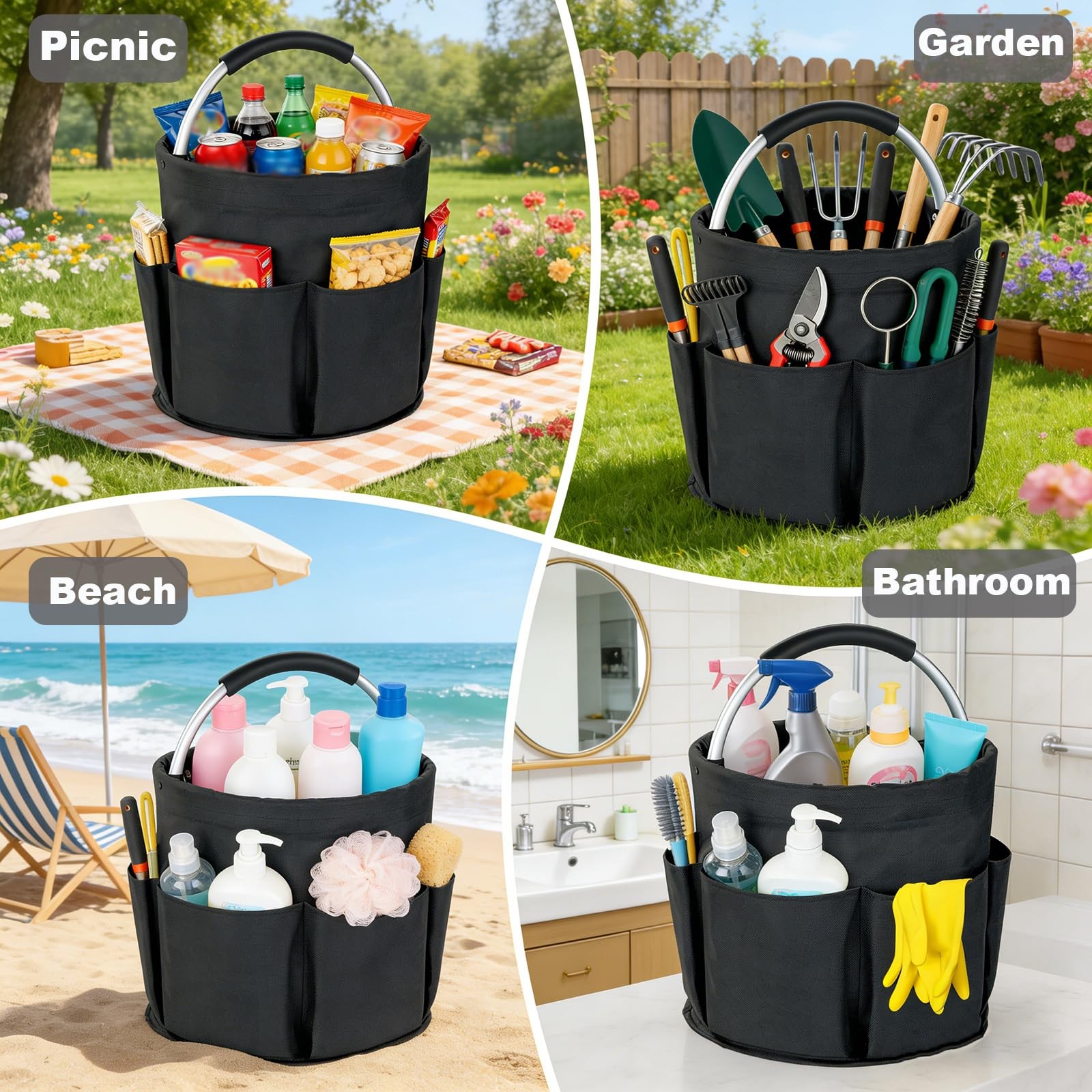 Cleaning Caddy with Handle, 17L Foldable Cleaning Supplies Organizer, Portabl…