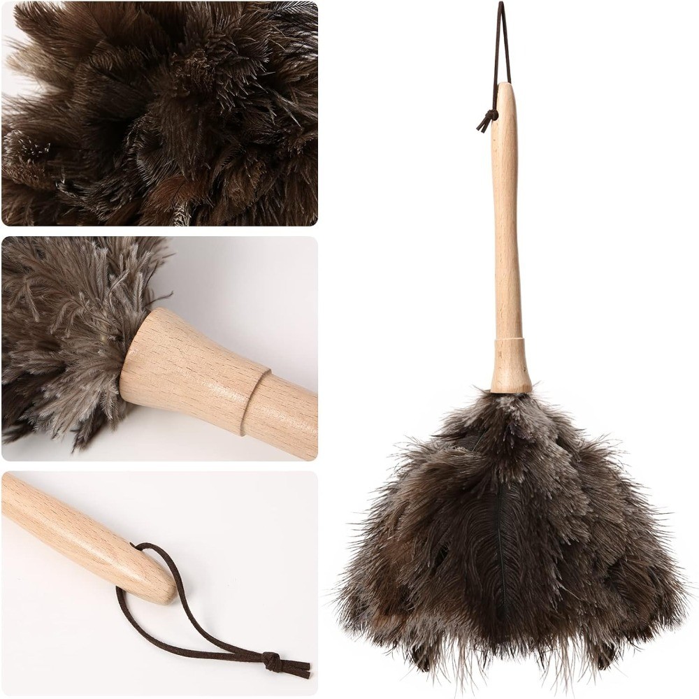 2PCS Ostrich Feather Duster 16 Inch Fluffy Natural with Wood Handle Reusable